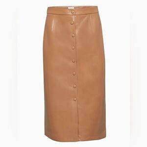 Aritzia Wilfred Vegan Leather Women's Pencil Button Midi Skirt Camel Sand Size 0